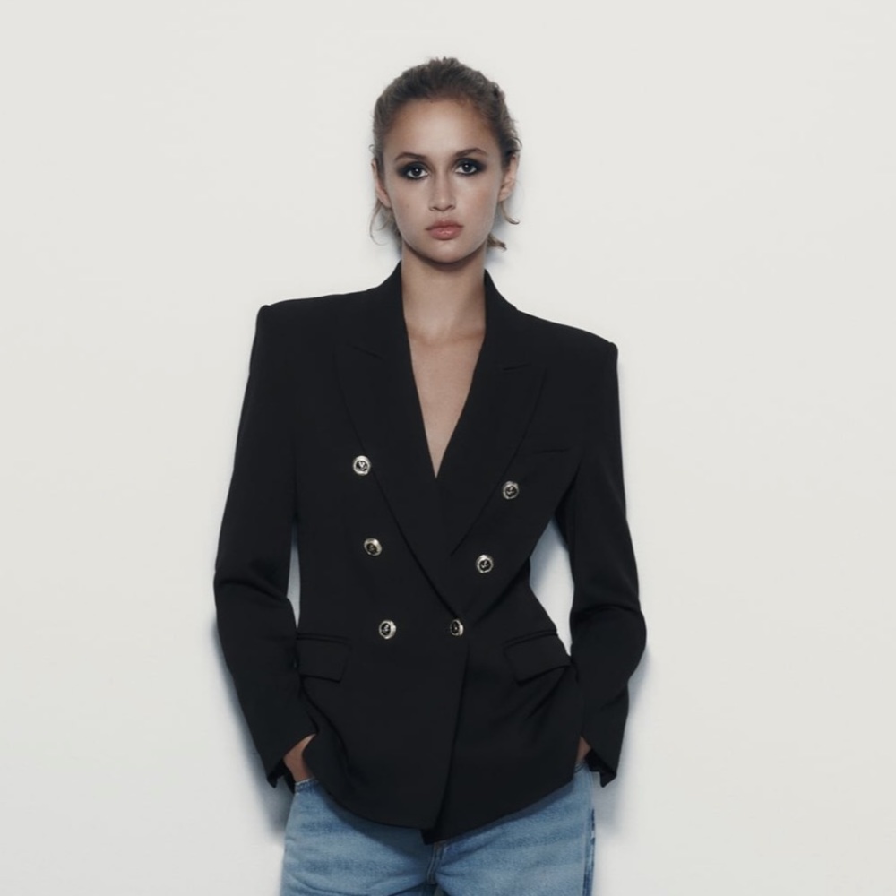 Zara Black Blazer with Gold Buttons